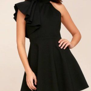 Black One-Shoulder Skater Dress - Lulus